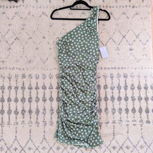 Nordstrom Green Floral Ruched One-Shoulder Dress
